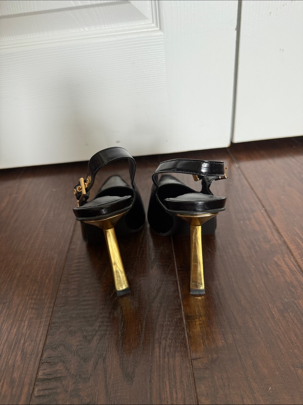 Steve Madden Black Slingback Pointed-Toe Pumps with Gold Accents - Picture 3 of 3